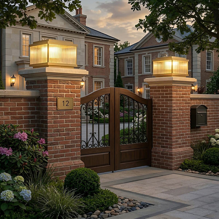 Solar Waterproof Square Vintage Copper LED Outdoor Post Light - Dusk to Dawn / Garden, Patio, Fence Lighting