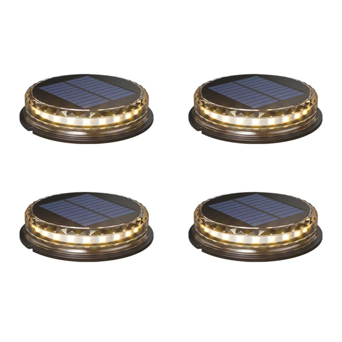 Modern Black LED Outdoor Solar Disc Path Light. 4-Pack