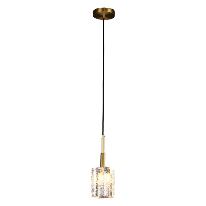 Crystal Cube Brass Pendant Light. 1-Light Copper Rod Kitchen Island Lighting