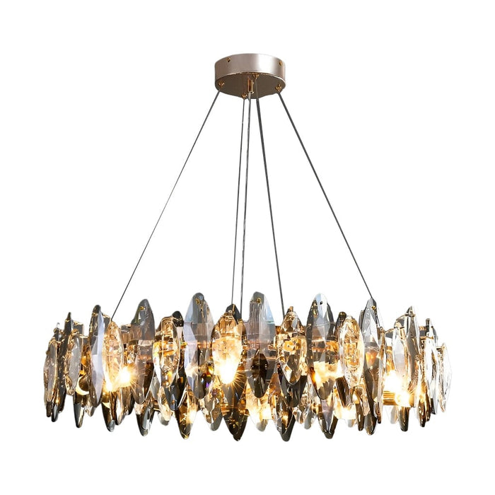 Round Iron LED Oval Crystal Decor Smoke Gray Modern Chandelier Light