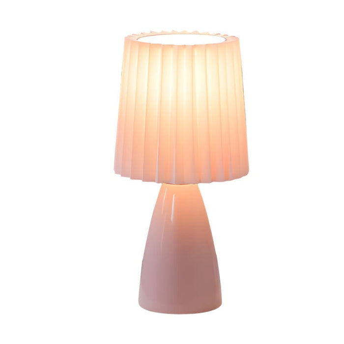 12'' Pleated Fabrics Glass Base USB Dimmable 1-Light Table Lamp