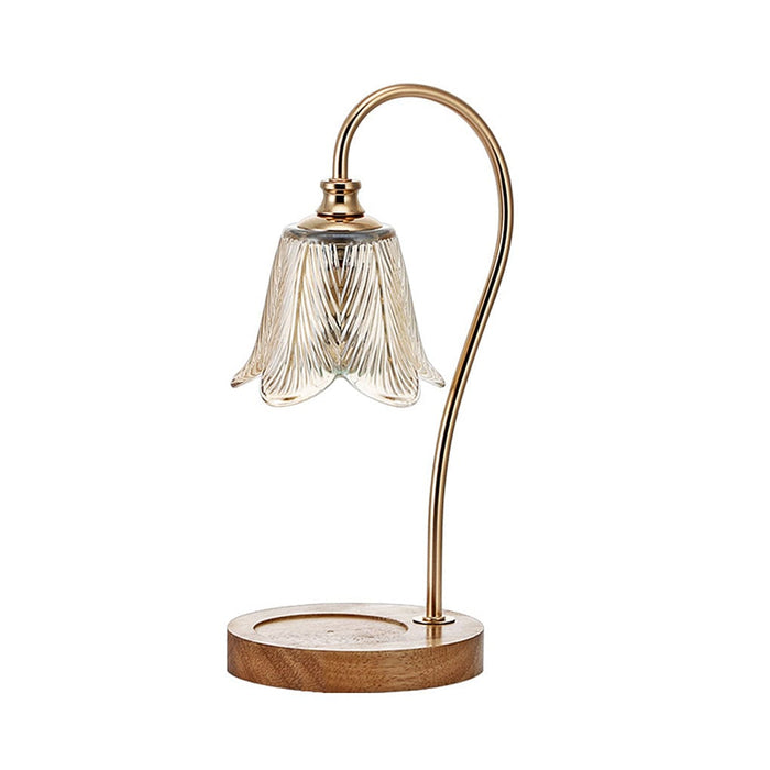 1-Light Glass Shade Candle Warmer Log Marble Table Lamp with Dimmer Switch