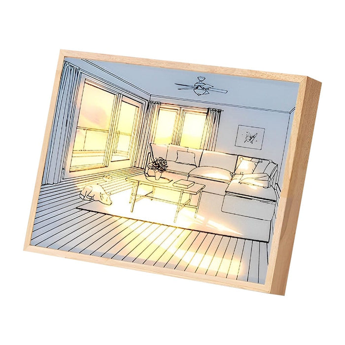 Wood Frame Ins Touch Control Dimmable LED Sunshine Painting Night Light