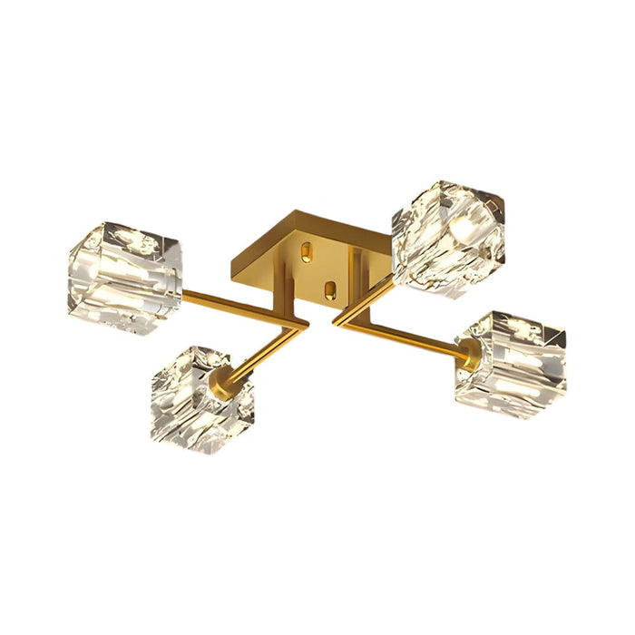 Modern Copper Crystal Cube Semi-Flush Mount Light Fixture. 4/6/8-Light