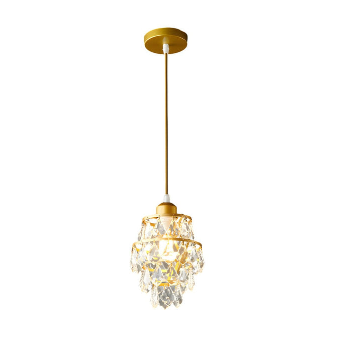 1-Light Crystal Small Pendant Light in Gold/Black Mini Chandelier
