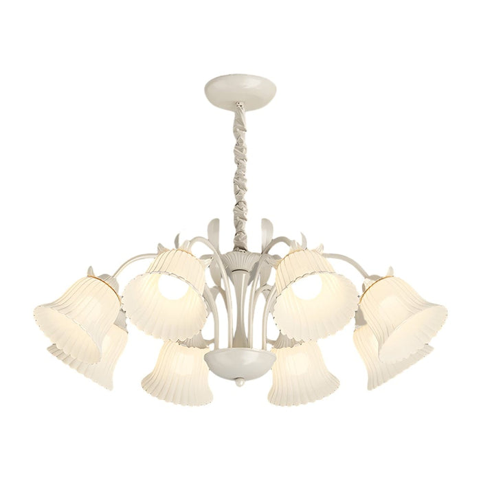 8 Heads Pastoral White Flowers 3 Step Dimming French Style Chandelier