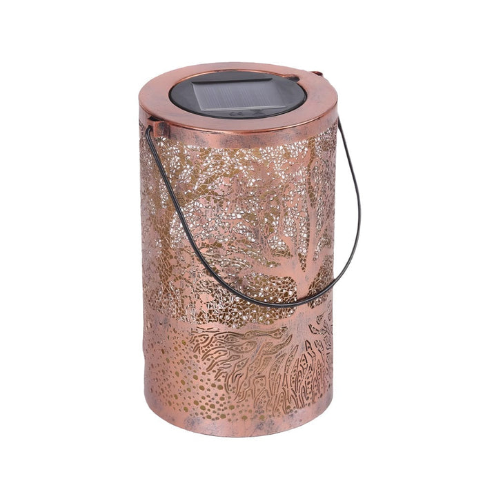 Portable Iron Hollow Tree Projection Waterproof Retro Hanging Solar Lanterns