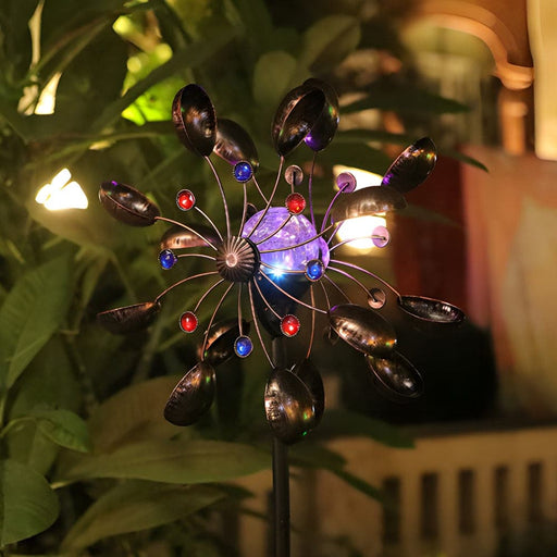 2-Pack Vintage Iron Wind Spinner Solar Garden Stake Lights, Pinwheel-Style LED, 9 Unique Designs, Perfect for Outdoor Ambiance & Decor-ErisView-1