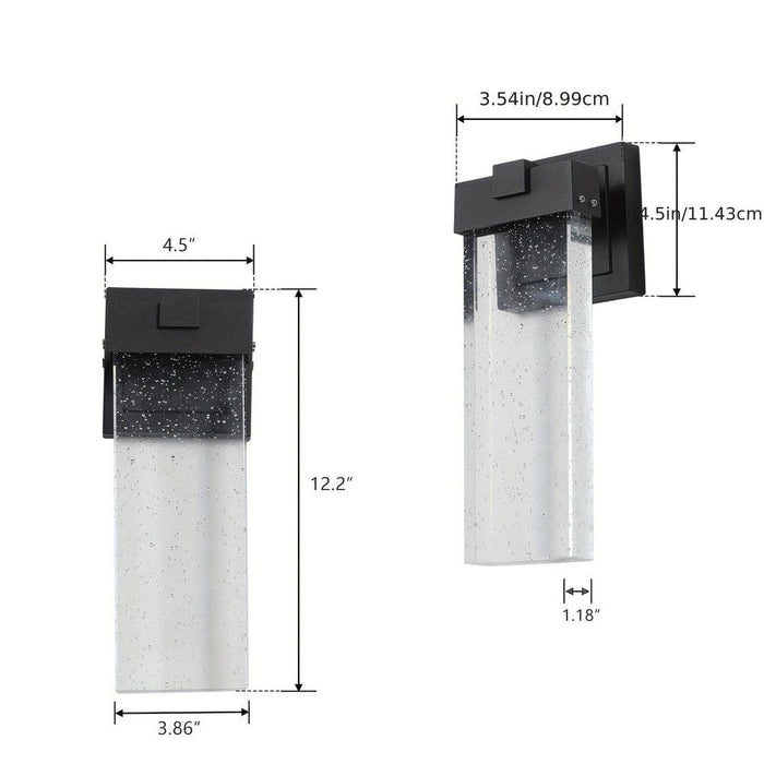 2-Pack Outdoor LED Wall Light, Waterproof Outdoor Crystal Wall Sconce-Dimension-ErisView