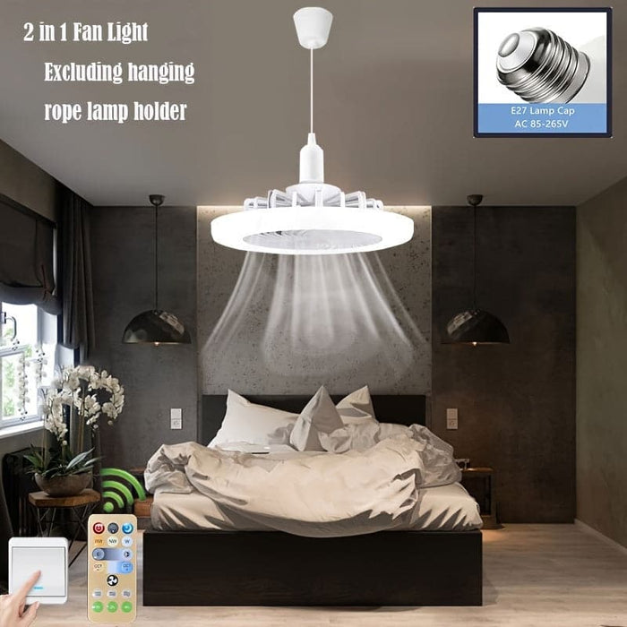 2 in 1 LED White Hanging Ceiling Fan with Remote Control for Bedroom Living Room Dining Room Kitchen Island-ErisView