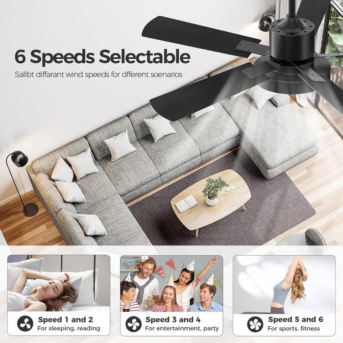 2 in. Black Outdoor Fan Outdoor Ceiling Fans for Patio, Indoor Ceiling Fans with Lights and Remote for Bedroom Living Room -4-ErisView