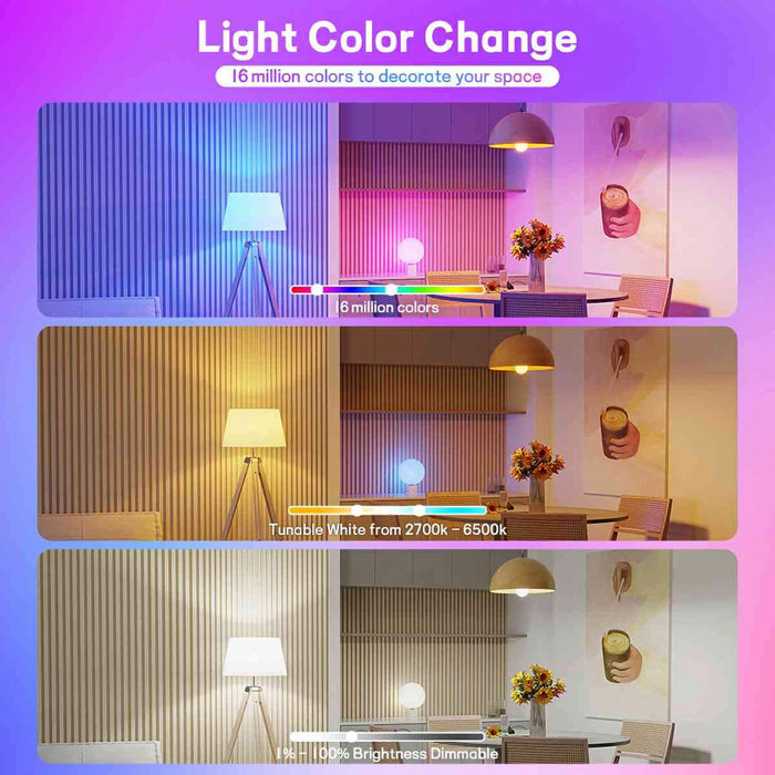 Smart LED Light Bulb, Dimmable WiFi E26, RGB CCT Color Changing, App/Voice Control, Alexa/Google Home, Indoor Home/Living Room/Bedroom
