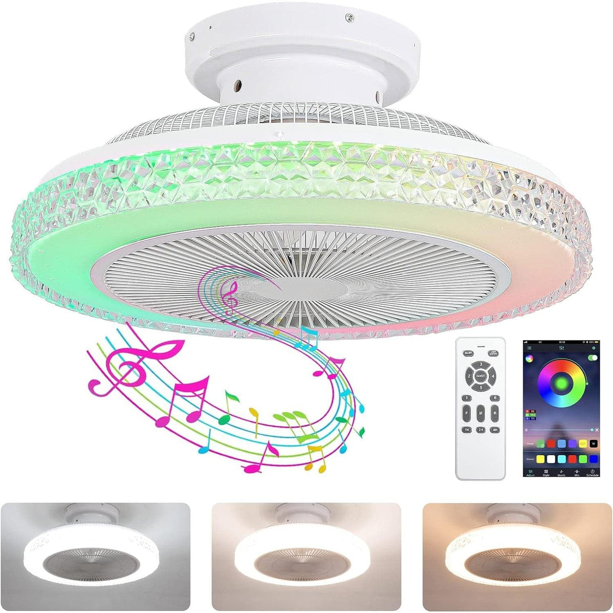 20 in. APP and Remote Control Fan, Enclosed Low Profile Ceiling Fan an ...