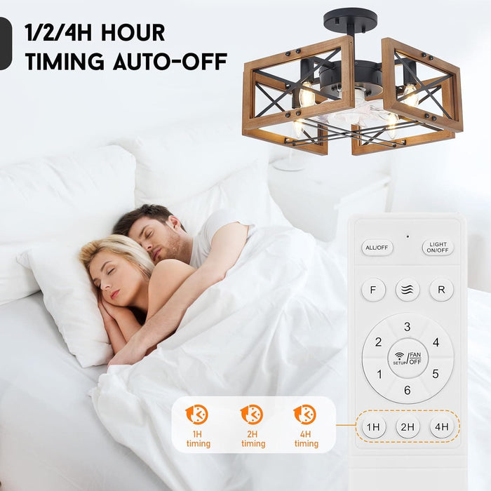 20 in. Antique Wood Low Profile Ceiling Fans for Bedroom Living Room Kitchen, Farmhouse Flush Mount Ceiling Fan with Light and Remote Control-4-ErisView