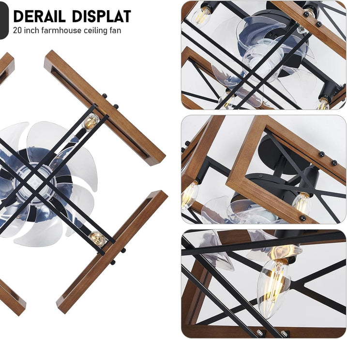 20 in. Antique Wood Low Profile Ceiling Fans for Bedroom Living Room Kitchen, Farmhouse Flush Mount Ceiling Fan with Light and Remote Control-6-ErisView