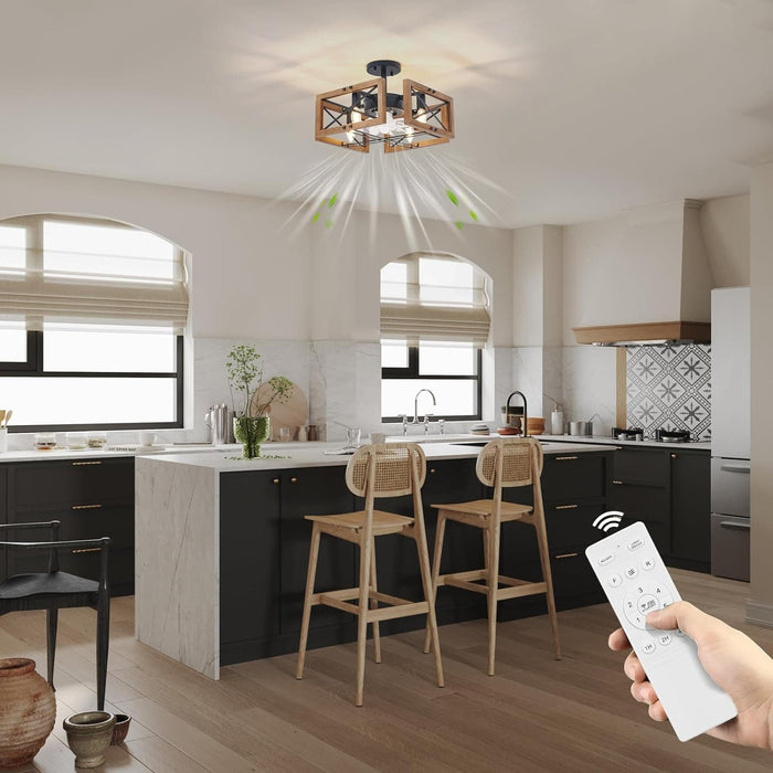 20 in. Antique Wood Low Profile Ceiling Fans for Bedroom Living Room Kitchen, Farmhouse Flush Mount Ceiling Fan with Light and Remote Control-9-ErisView