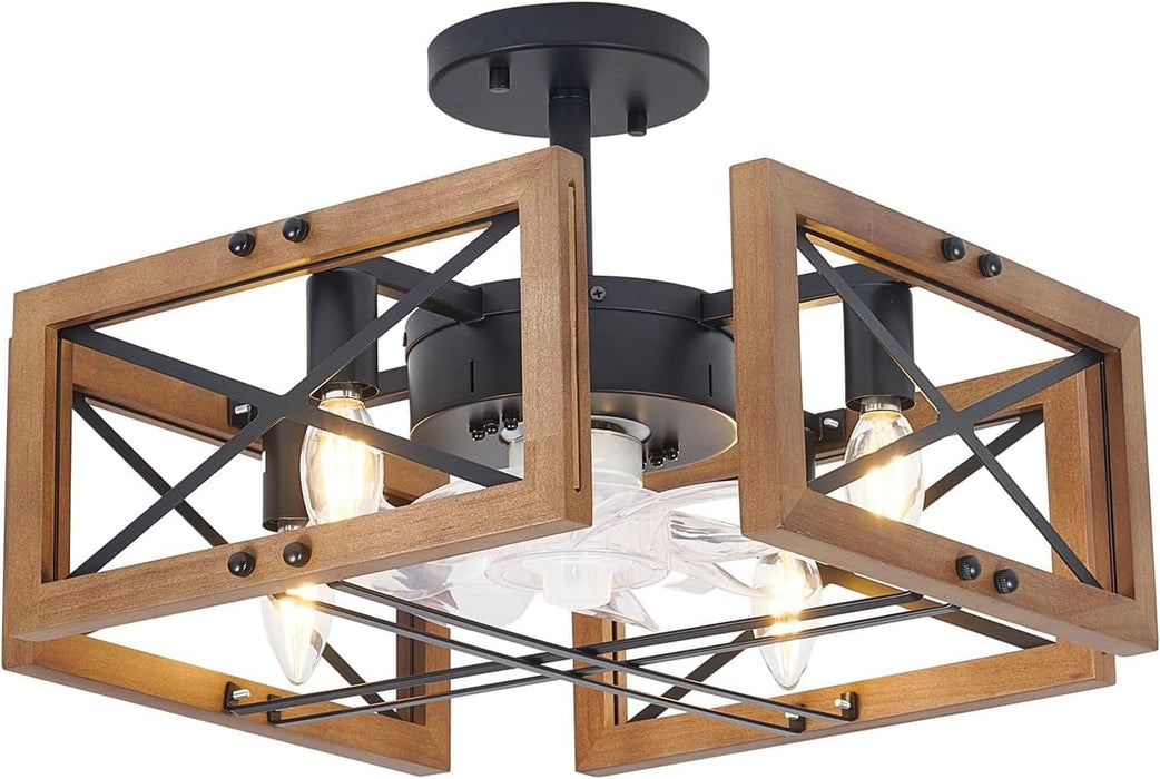 20 in. Antique Wood Low Profile Ceiling Fans for Bedroom Living Room Kitchen, Farmhouse Flush Mount Ceiling Fan with Light and Remote Control-1-ErisView