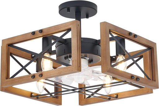 20 in. Antique Wood Low Profile Ceiling Fans for Bedroom Living Room Kitchen, Farmhouse Flush Mount Ceiling Fan with Light and Remote Control-1-ErisView