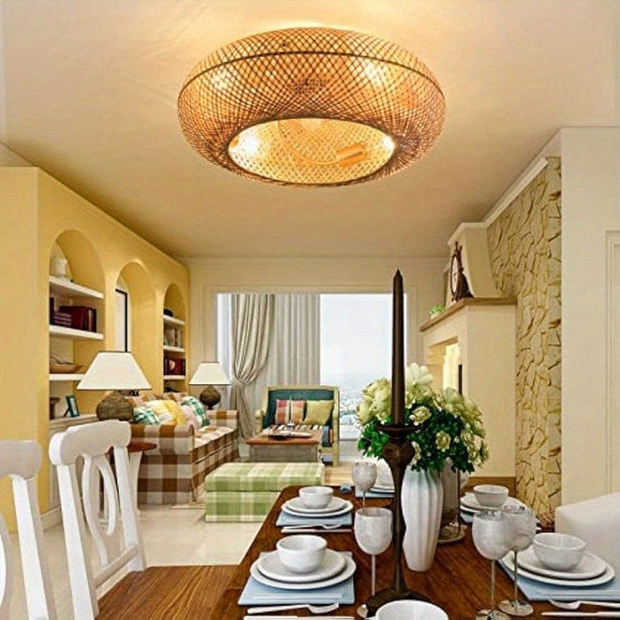 20 in. Bamboo Low Profile Ceiling Fan with Light Remote Control, Farmhouse Flush Mount Ceiling Fan Light Fixture for Bedroom Living Room Kitchen-ErisView