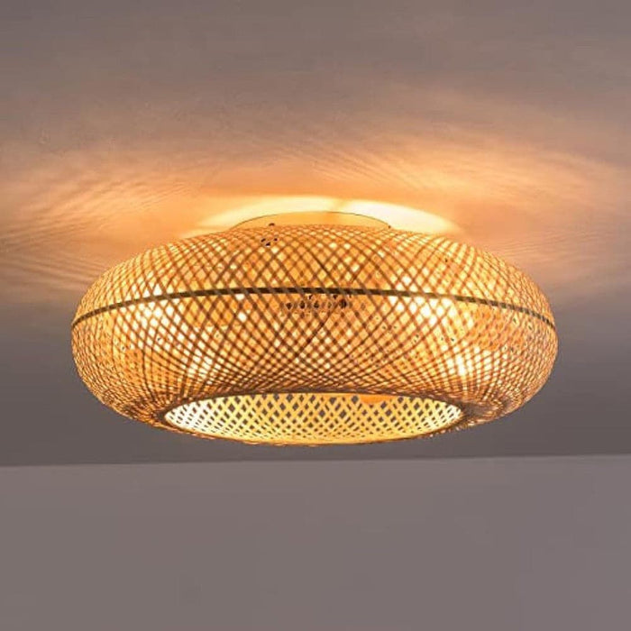 20 in. Bamboo Low Profile Ceiling Fan with Light Remote Control, Farmhouse Flush Mount Ceiling Fan Light Fixture for Bedroom Living Room Kitchen-ErisView