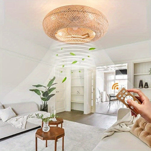 20 in. Bamboo Low Profile Ceiling Fan with Light Remote Control, Farmhouse Flush Mount Ceiling Fan Light Fixture for Bedroom Living Room Kitchen-ErisView