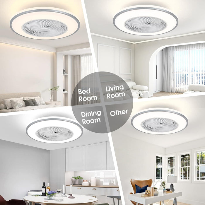 20 in. Bedroom Ceiling Fans with Lights, Low Profile Ceiling Fan and Light Remote, Reversible Flush Mount Ceiling Fan for Living Room Kitchen -2-ErisView