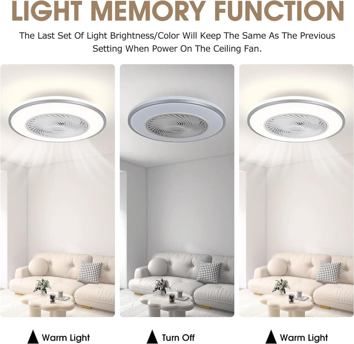 20 in. Bedroom Ceiling Fans with Lights, Low Profile Ceiling Fan and Light Remote, Reversible Flush Mount Ceiling Fan for Living Room Kitchen -6-ErisView
