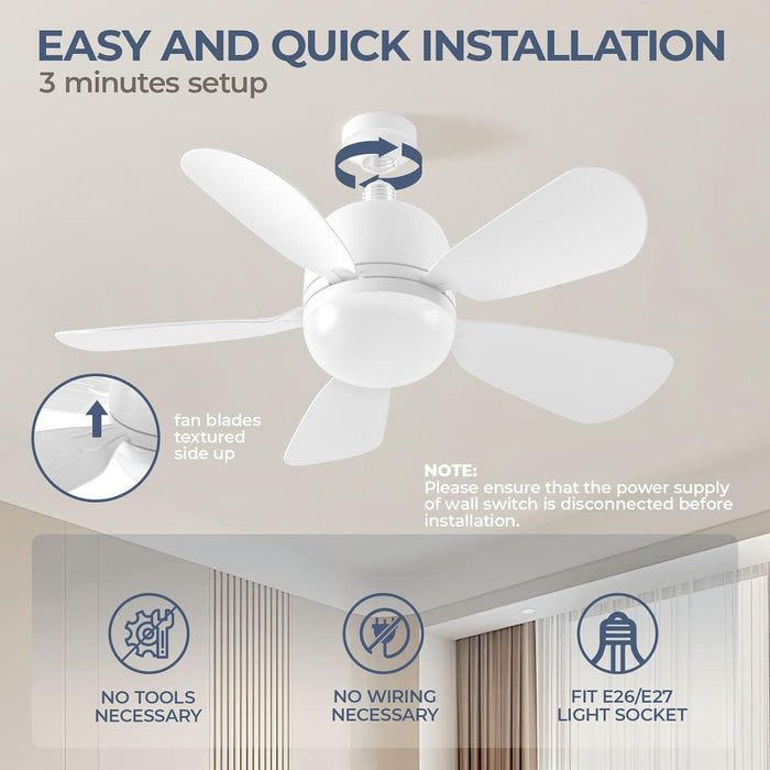 20 in. Bedroom Ceiling Fans with Lights, Socket Fan Light with Remote, Dimmable Screw In Ceiling Fan for Bedroom Kitchen Living Room-2-ErisView