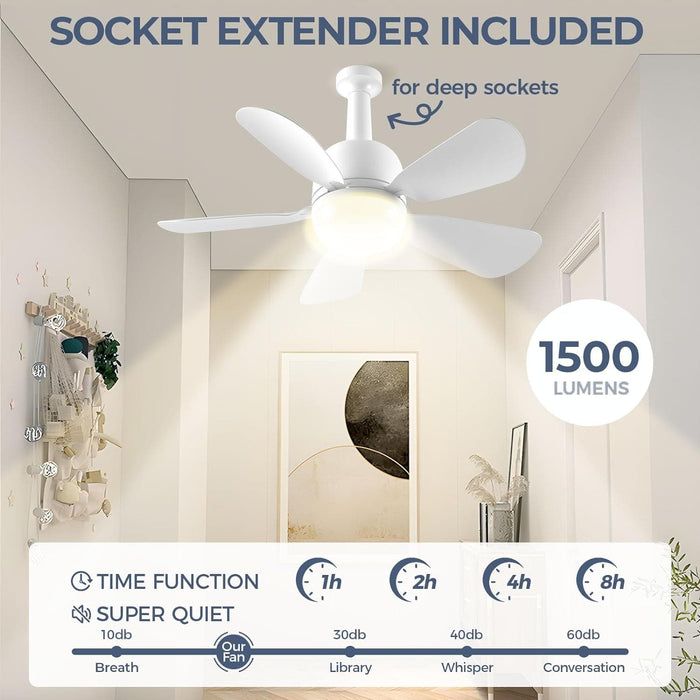 20 in. Bedroom Ceiling Fans with Lights, Socket Fan Light with Remote, Dimmable Screw In Ceiling Fan for Bedroom Kitchen Living Room-4-ErisView