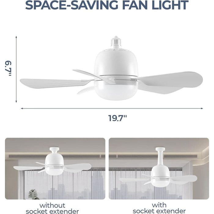 20 in. Bedroom Ceiling Fans with Lights, Socket Fan Light with Remote, Dimmable Screw In Ceiling Fan for Bedroom Kitchen Living Room-7-ErisView