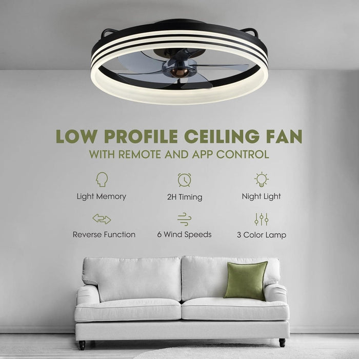 20 in. Black Bedroom Ceiling Fans with Lights, Fandelier Flush Mount and Light Remote, Smart Low Profile Ceiling Fan for Bedroom Kids Room Living Room -2-ErisView