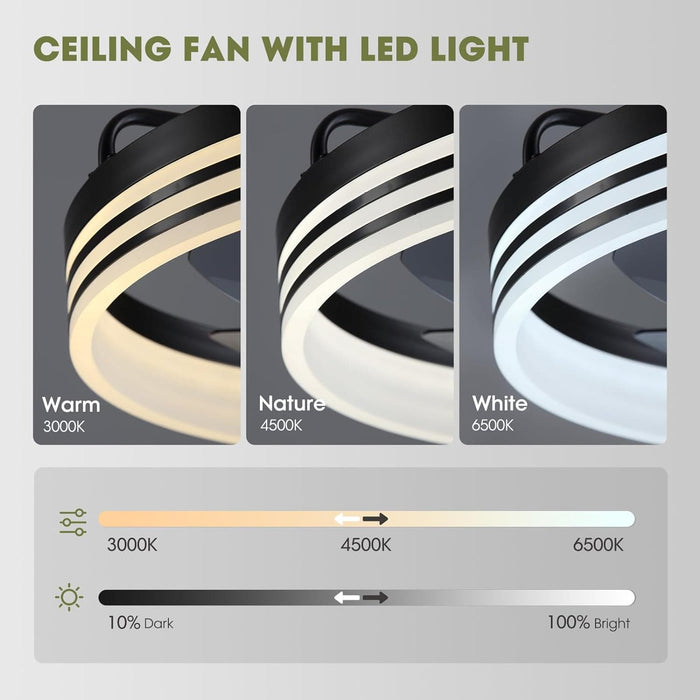 20 in. Black Bedroom Ceiling Fans with Lights, Fandelier Flush Mount and Light Remote, Smart Low Profile Ceiling Fan for Bedroom Kids Room Living Room -3-ErisView
