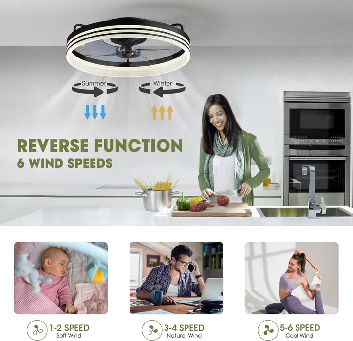20 in. Black Bedroom Ceiling Fans with Lights, Fandelier Flush Mount and Light Remote, Smart Low Profile Ceiling Fan for Bedroom Kids Room Living Room -4-ErisView