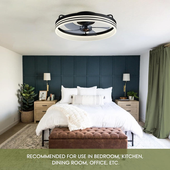 20 in. Black Bedroom Ceiling Fans with Lights, Fandelier Flush Mount and Light Remote, Smart Low Profile Ceiling Fan for Bedroom Kids Room Living Room -5-ErisView