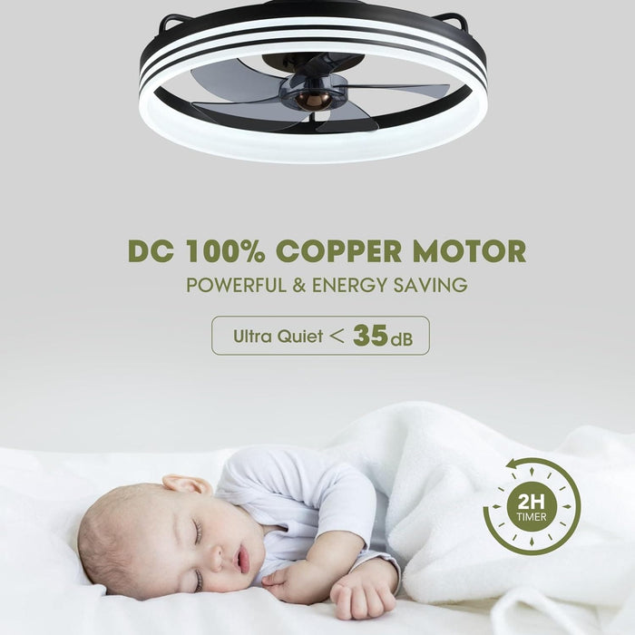 20 in. Black Bedroom Ceiling Fans with Lights, Fandelier Flush Mount and Light Remote, Smart Low Profile Ceiling Fan for Bedroom Kids Room Living Room -8-ErisView