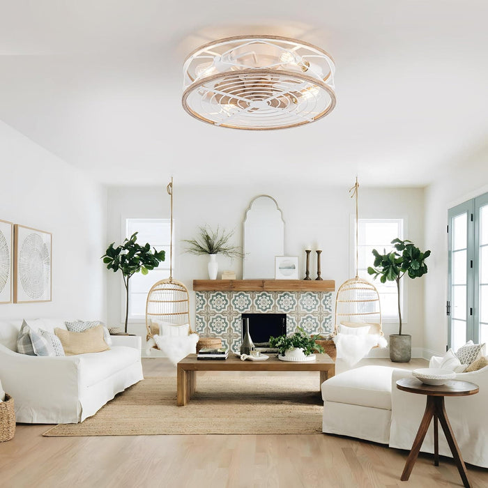 20 in. Black Bladeless Caged Ceiling Fan with Light Remote Control, Low Profile Modern Fan Enclosed Ceiling Fan, Reversible Fan for Summer Winter -10-ErisView