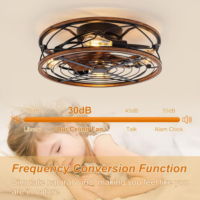 20 in. Black Bladeless Caged Ceiling Fan with Light Remote Control, Low Profile Modern Fan Enclosed Ceiling Fan, Reversible Fan for Summer Winter -21-ErisView