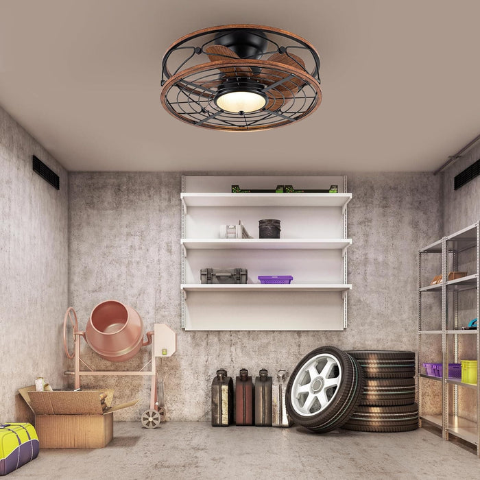 20 in. Black Bladeless Caged Ceiling Fan with Light Remote Control, Low Profile Modern Fan Enclosed Ceiling Fan, Reversible Fan for Summer Winter -49-ErisView