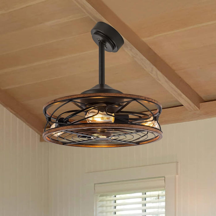 20 in. Black Bladeless Caged Ceiling Fan with Light Remote Control, Low Profile Modern Fan Enclosed Ceiling Fan, Reversible Fan for Summer Winter -4-ErisView