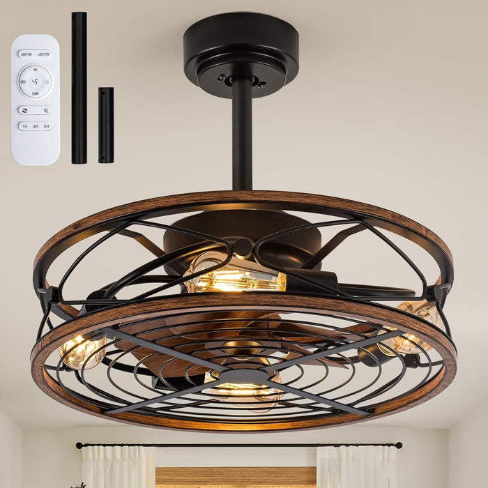 20 in. Black Bladeless Caged Ceiling Fan with Light Remote Control, Low Profile Modern Fan Enclosed Ceiling Fan, Reversible Fan for Summer Winter -1-ErisView