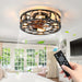 20 in. Black Caged Ceiling Fan with Lights Remote Control, Farmhouse Low Profile Flush Mount Ceiling Fan with Reversible Blades for Living Room-ErisView