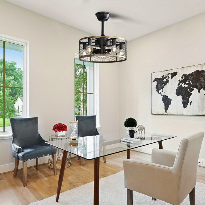 20 in. Black Caged Ceiling Fan with Remote Control and Light Kit, Semi- Flush Mount Ceiling Fan for Living Room Corridor Hallway-ErisView