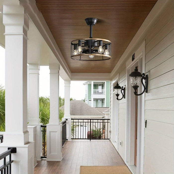 20 in. Black Caged Ceiling Fan with Remote Control and Light Kit, Semi- Flush Mount Ceiling Fan for Living Room Corridor Hallway-ErisView