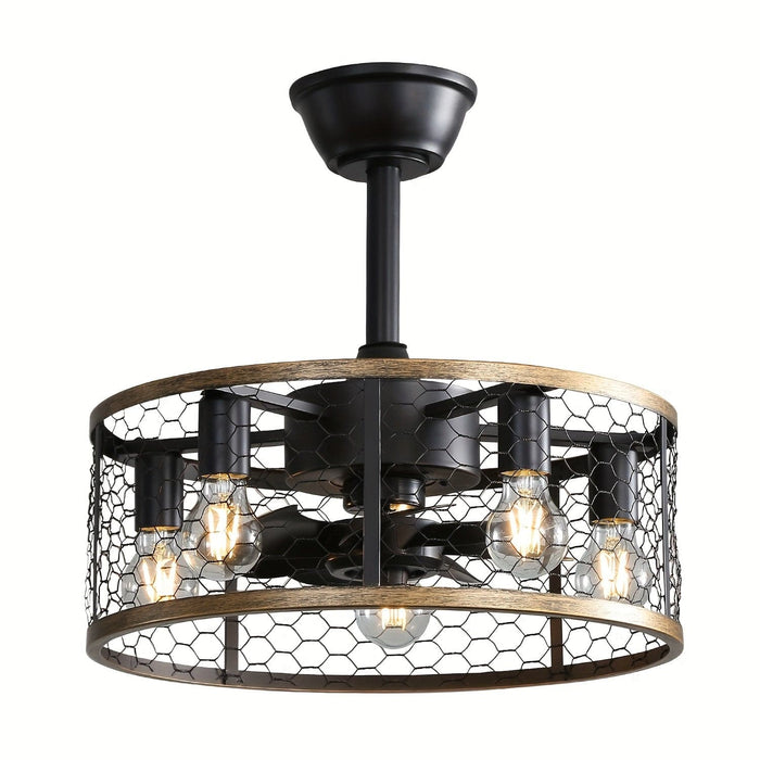 20 in. Black Caged Ceiling Fan with Remote Control and Light Kit, Semi- Flush Mount Ceiling Fan for Living Room Corridor Hallway-ErisView