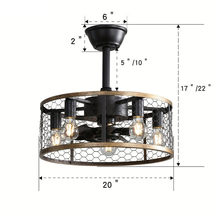 20 in. Black Caged Ceiling Fan with Remote Control and Light Kit, Semi- Flush Mount Ceiling Fan for Living Room Corridor Hallway-ErisView