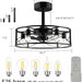 20 in. Black Caged Ceiling Fandelier with Lights and Remote, Farmhouse Flush Mount Ceiling Fan without Blades for Living Room Bedroom Kitchen-6-ErisView