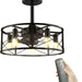 20 in. Black Caged Ceiling Fandelier with Lights and Remote, Farmhouse Flush Mount Ceiling Fan without Blades for Living Room Bedroom Kitchen-1-ErisView