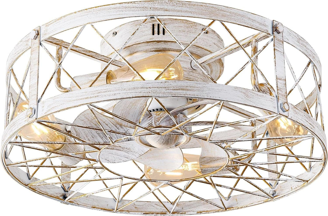20 in. Black Caged Flush Mount Ceiling Fan Light, Farmhouse Small Reversible Ceiling Fan for Bedroom Office, Kitchen Ceiling Fans with Lights -16-ErisView