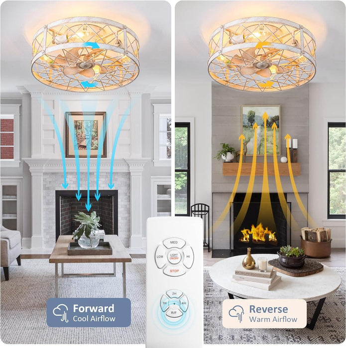 20 in. Black Caged Flush Mount Ceiling Fan Light, Farmhouse Small Reversible Ceiling Fan for Bedroom Office, Kitchen Ceiling Fans with Lights -20-ErisView