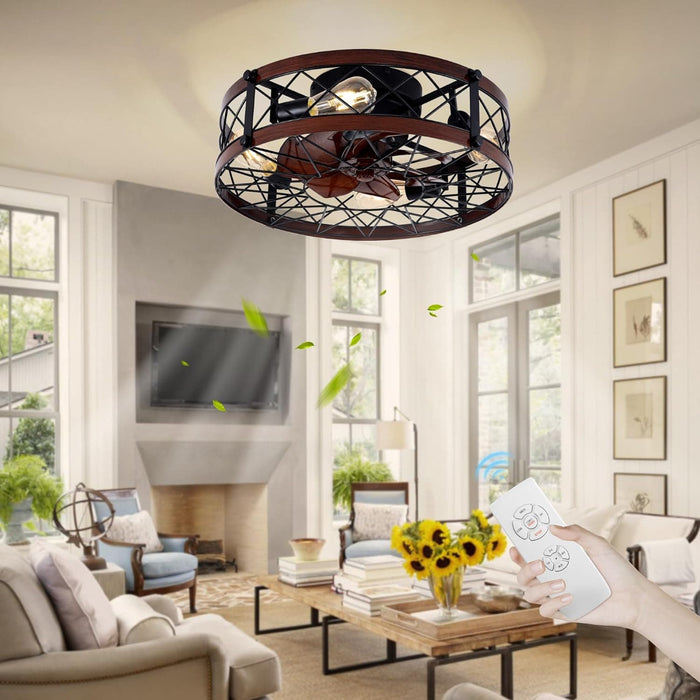 20 in. Black Caged Flush Mount Ceiling Fan Light, Farmhouse Small Reversible Ceiling Fan for Bedroom Office, Kitchen Ceiling Fans with Lights -5-ErisView